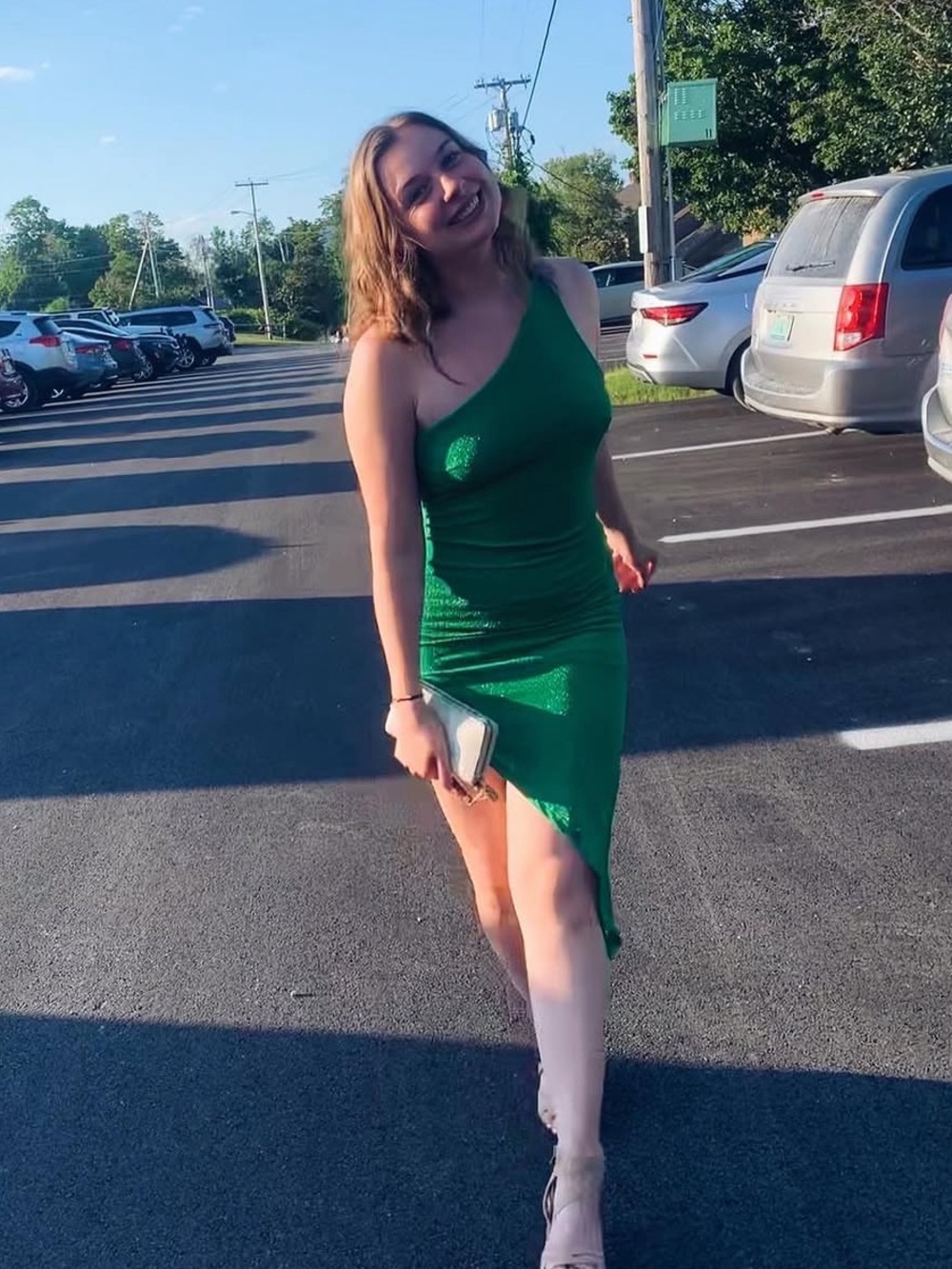 One-Shoulder Emerald Green Sparkle Dress